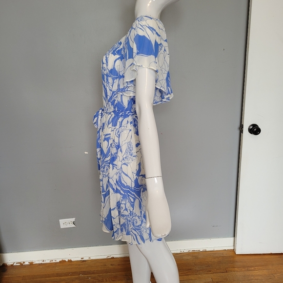 By Anthropologie Pleated Vneck Ruffle Sleeve Dress, VGUC, Size S - Picture 7 of 10